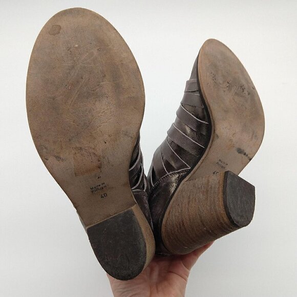 Free People Hybrid Metallic Leather Strappy Heel Ankle Boots Size 10 40 Pewter - Picture 7 of 9